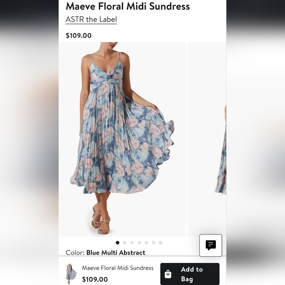 ASTR the Label Blue and Pink Abstract Floral Maeve Pleated Dress
